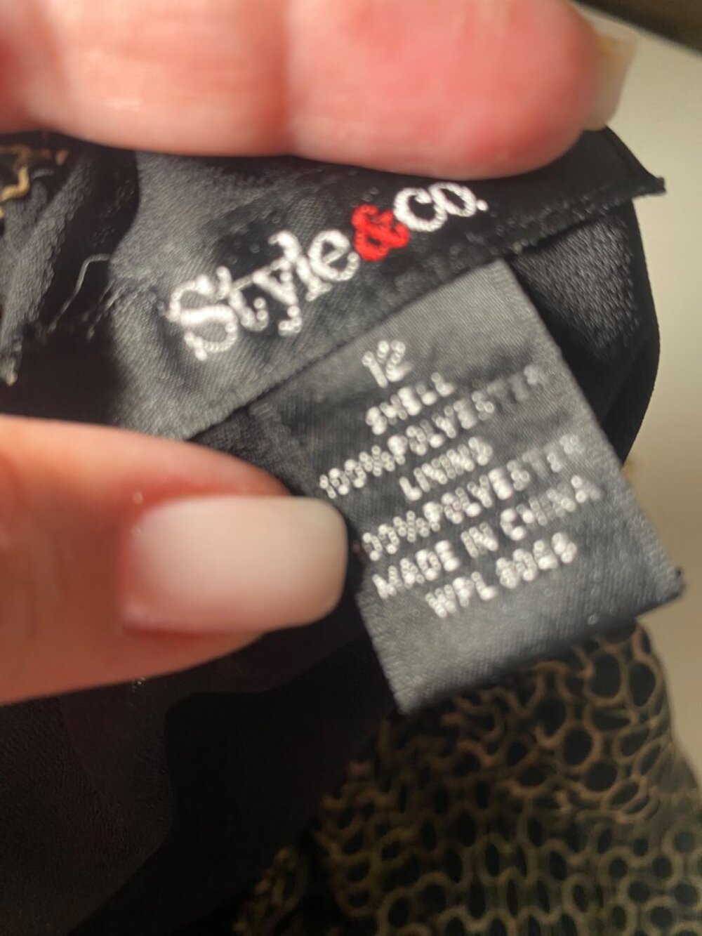 Style & Co Black Beige Geometric Blouse 1X Sheer Balloon Sleeve Top - Picture 7 of 8